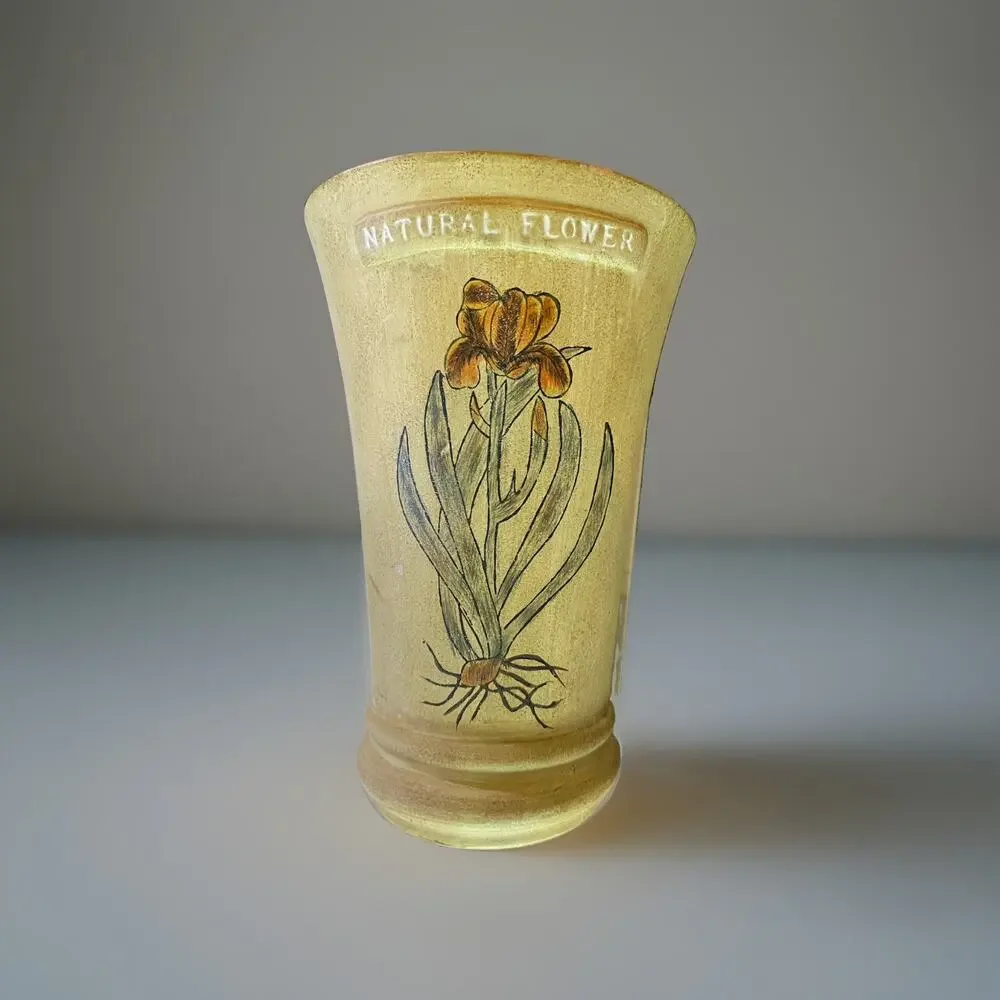 Butter Yellow Rustic Art Pottery Vase Natural Flower Handpainted Iris 8